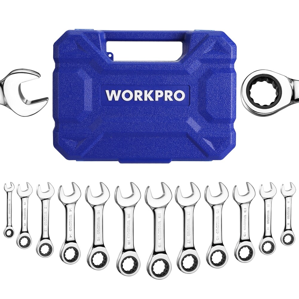 WORKPRO 12-Piece Stubby Ratcheting Combination Wrench Set 72-Tooth Metric 8-19mm WORKPRO 12-Piece Stubby Ratcheting Combination Wrench Set 72-Tooth Metric 8-19mm