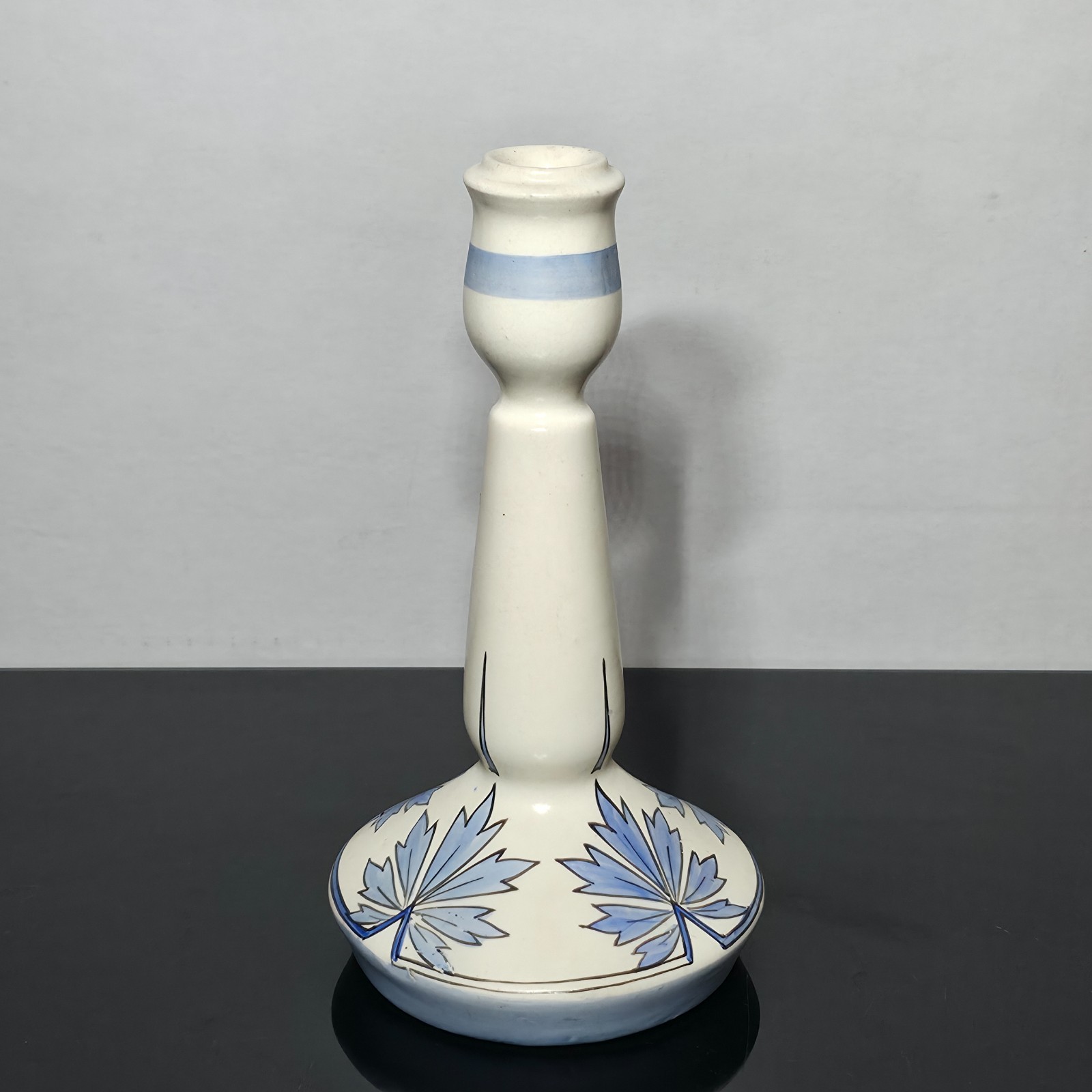 Roseville Pottery Creamware Persian Blue Leaf Tall Vase c1910 Rare