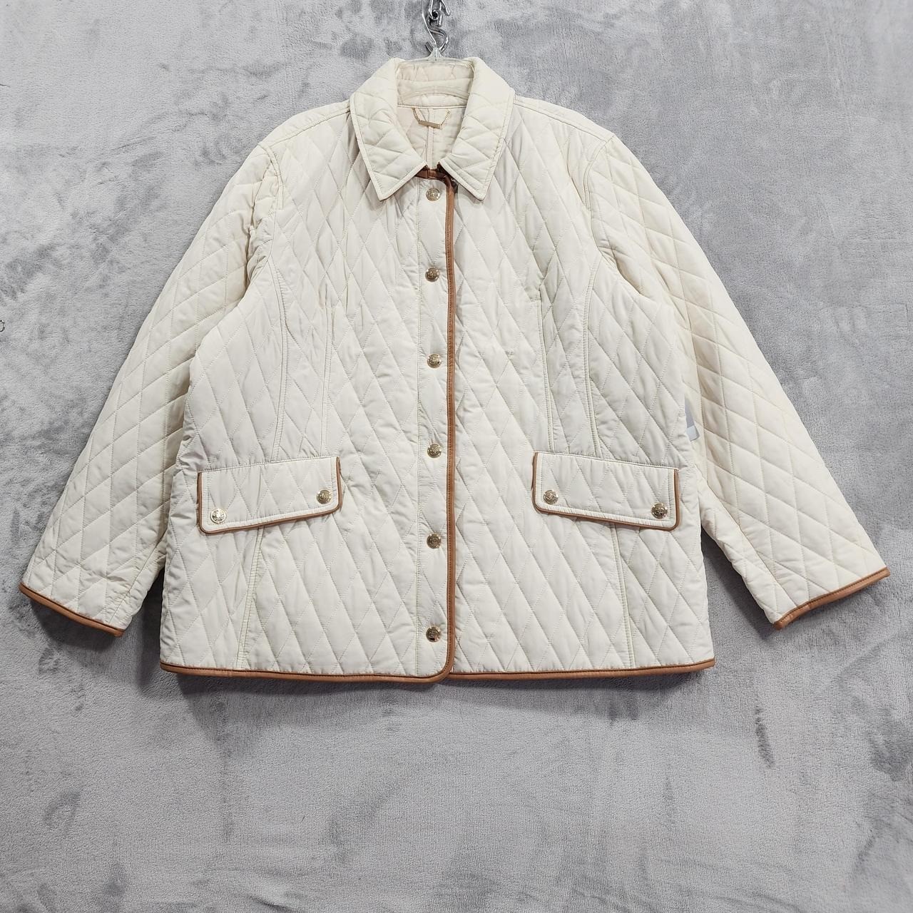 NEW Chico\'s Jacket Womens 4 (20/22) Cream Quilted Midlength Snap Pockets Classic