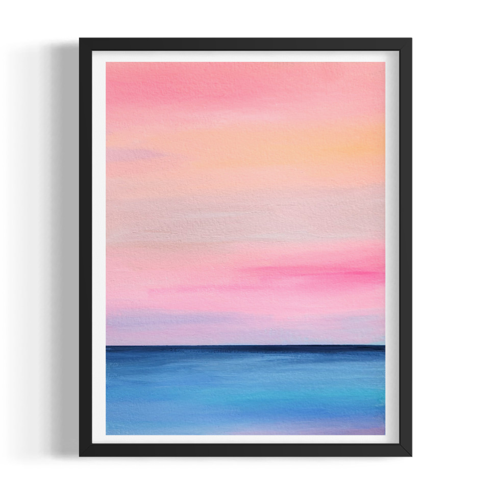 Original Abstract 9x12 Coastal Seascape Painting Pink Wall Art Living Room