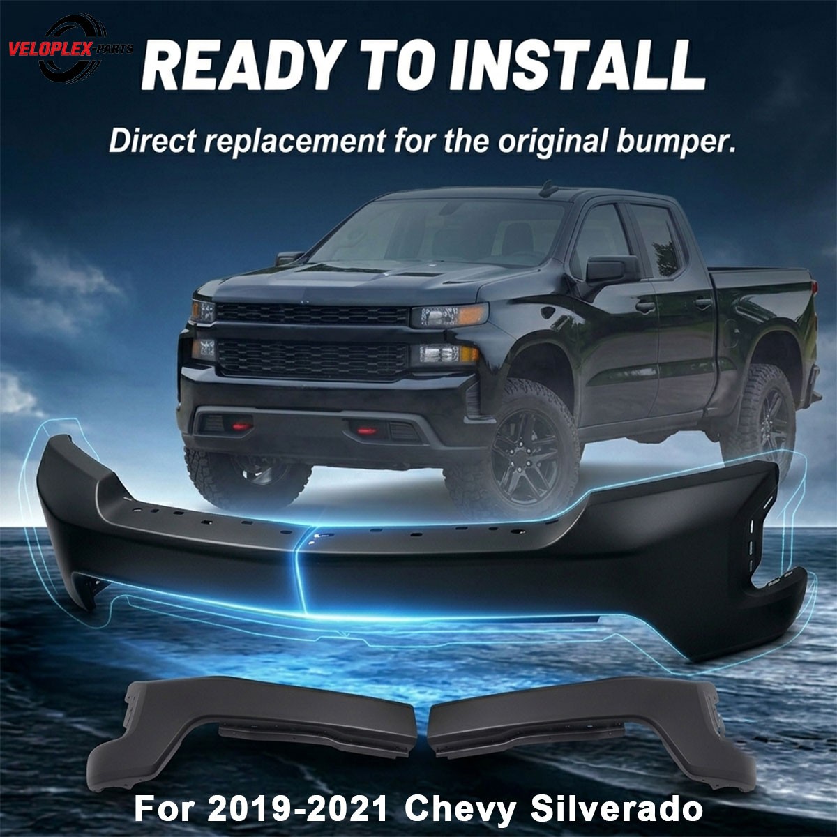 Chrome Black Steel Front Bumper For2019-2021 Chevy Silverado 1500 2022 Old Style Chrome Black Steel Front Bumper For2019-2021 Chevy Silverado 1500 2022 Old Style