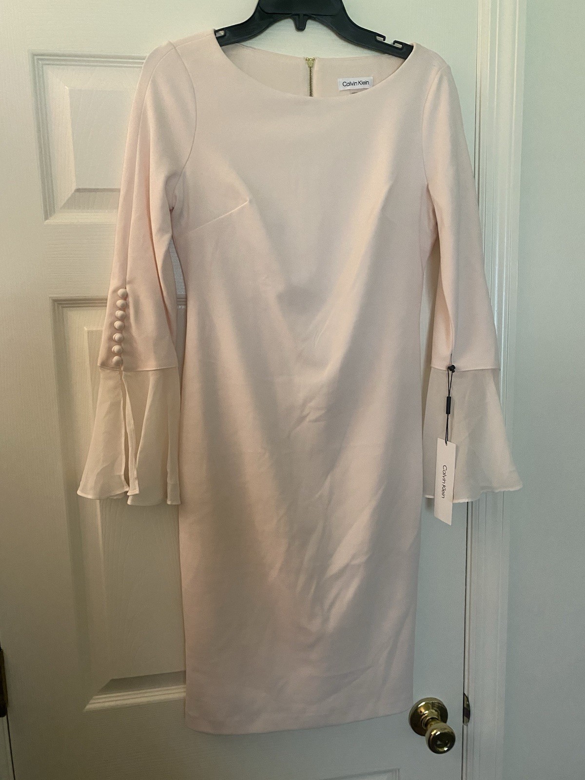 Calvin Klein Pink Sheath Dress Size 4 Knee-Length 3/4 Bell Sleeve Zip NWT
