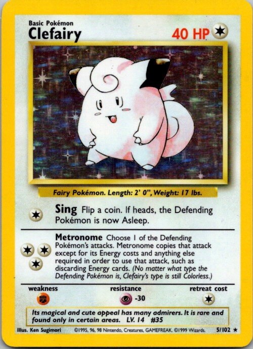 CLEFAIRY 5/102 HOLO RARE BASE SET UNLIMITED POKEMON LIGHTLY PLAYED 💎