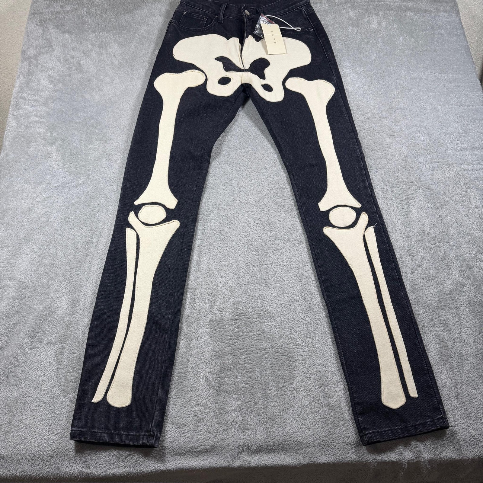 Mnml Jeans Mens 28x32 Black D184 Skeleton Denim Skinny Bones Graphic NWT