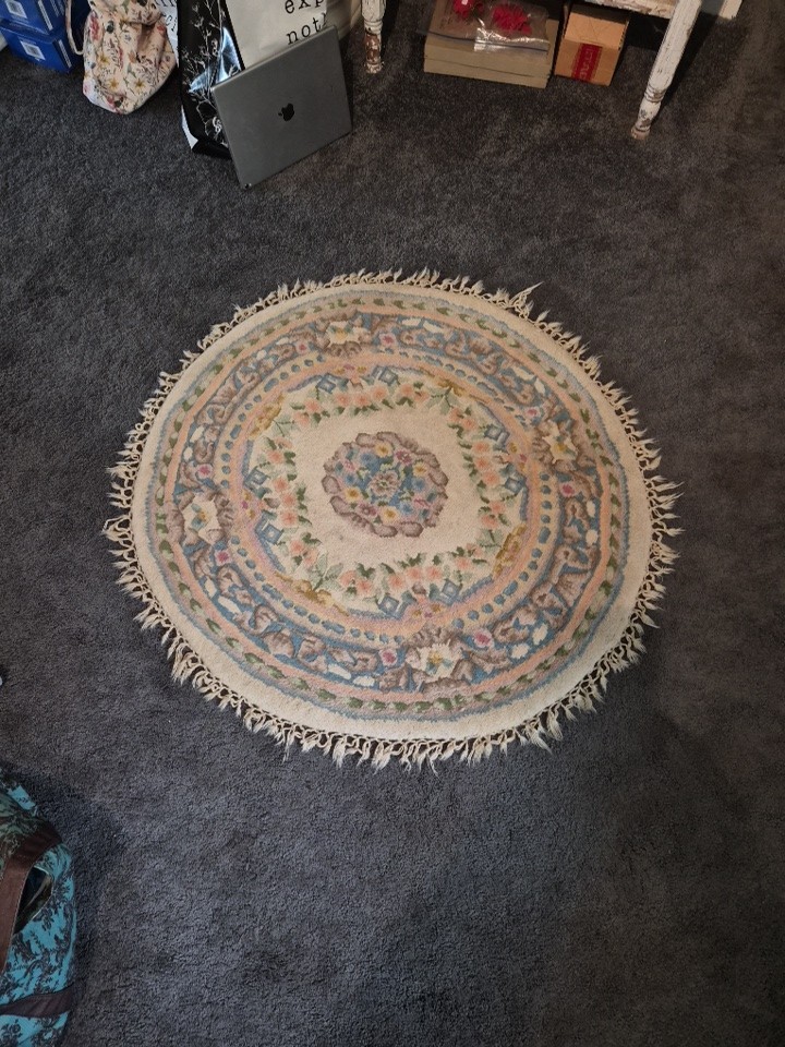 Vintage Round Oriental Rug - Dusty Pink Vintage Round Oriental Rug - Dusty Pink
