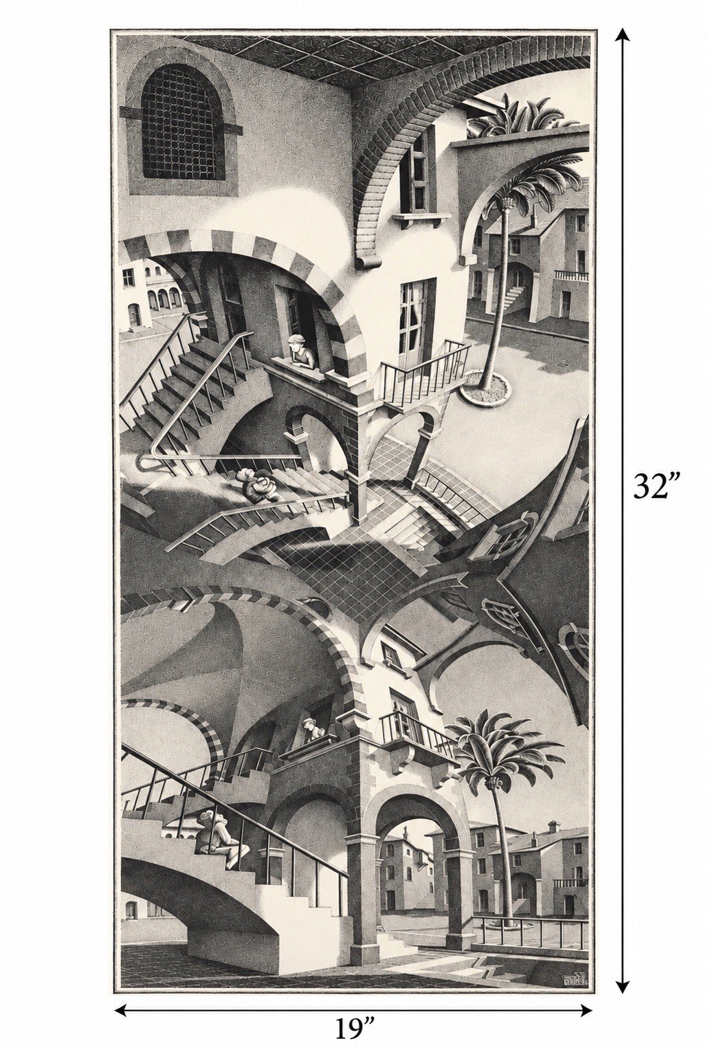 M.C. Escher Licensed Print Up and Down 32 X 19” CM