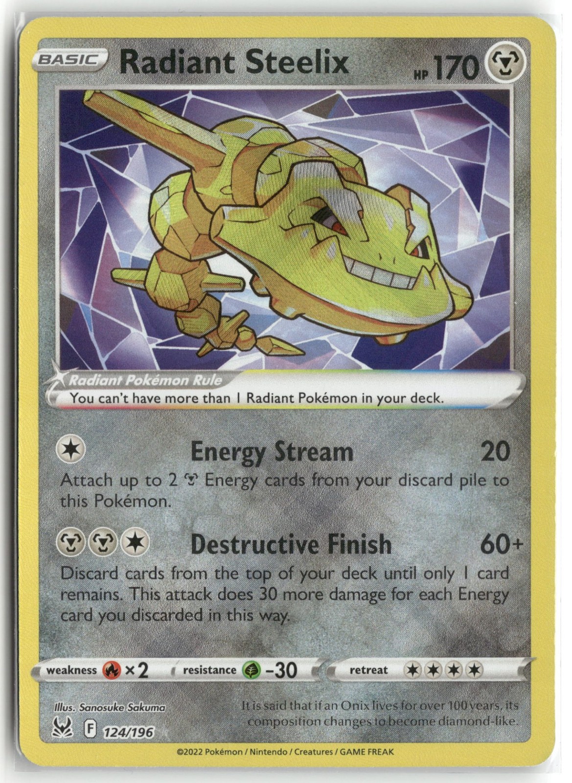 Pokemon Radiant Steelix Radiant Rare SWSH11 124/196 Pokemon Radiant Steelix Radiant Rare SWSH11 124/196
