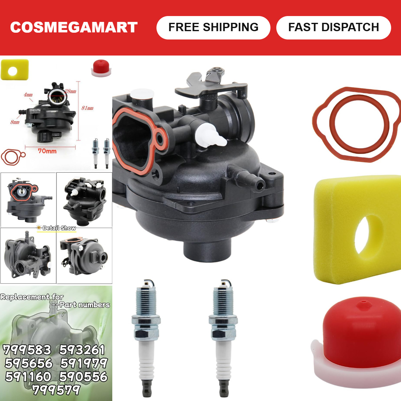 Carburetor & Spark Plug Set for 140cc MTD Murray Lawn Mower Engines 21\