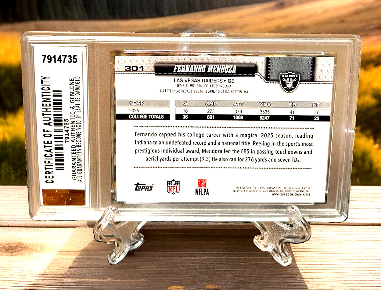 GRADED GEM-MT 10 FERNANDO MENDOZA RC 2026 TOPPS FLAGSHIP ROOKIE CARD #301