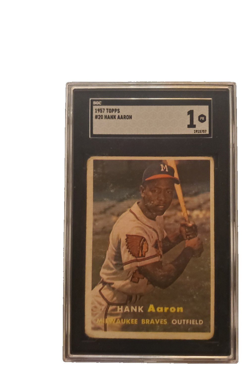 1957 Topps Hank Aaron #20 SGC 1 Milwaukee Braves HOF 1957 Topps Hank Aaron #20 SGC 1 Milwaukee Braves HOF