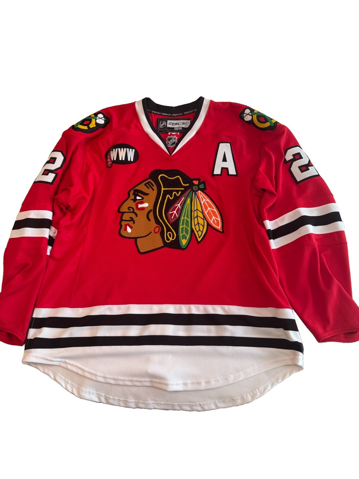 2007-2008 Official Blackhawks Home Reebok Jersey With WWW Wirtz Patch & Alt. Cap
