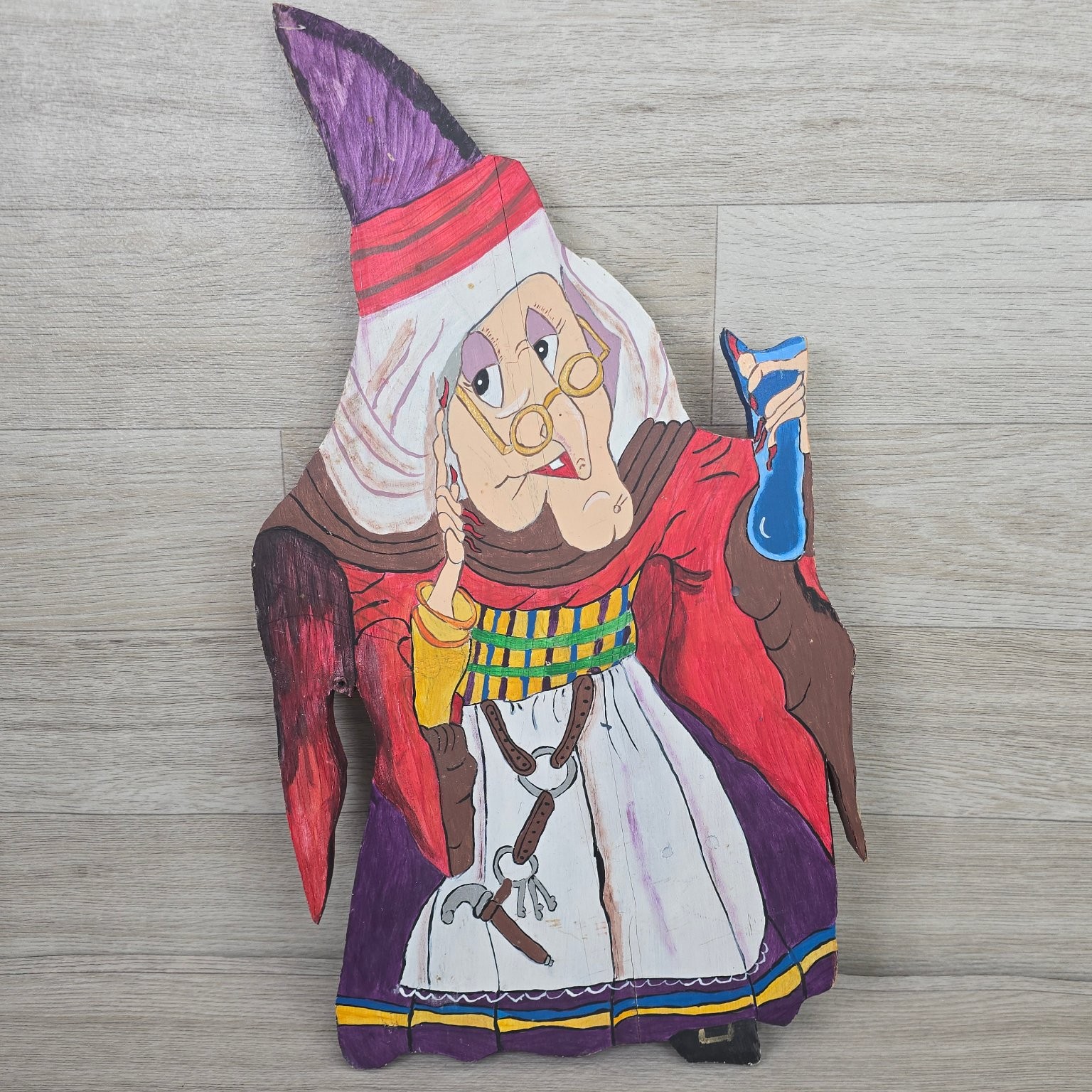 Vintage Hand Painted Wooden Witch Figurine Halloween Decor Folk Art Sculpture Vintage Hand Painted Wooden Witch Figurine Halloween Decor Folk Art Sculpture