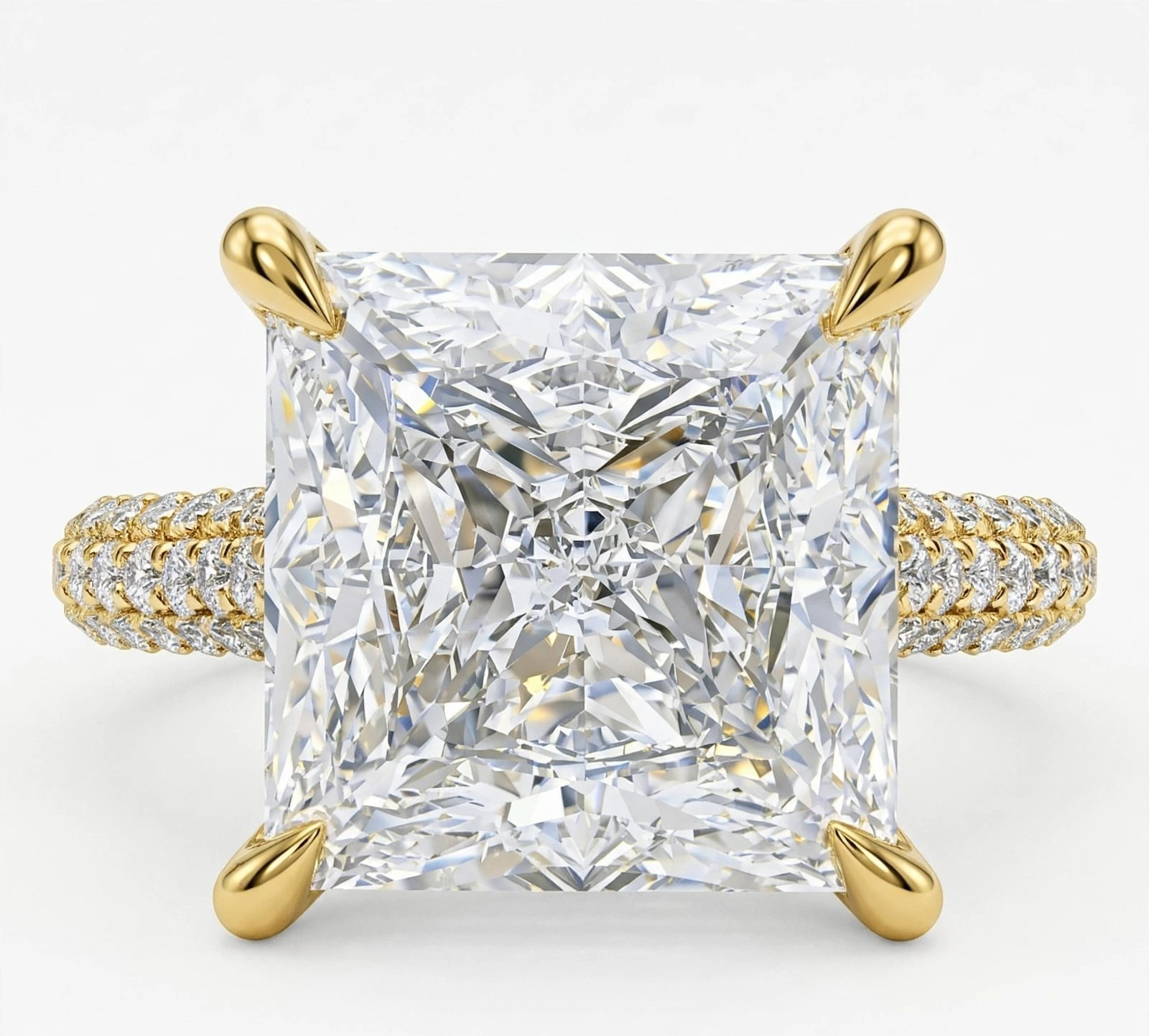 RARE 6.40 Ct Certified Princess White Natural Diamond Ring Yellow Gold Finish
