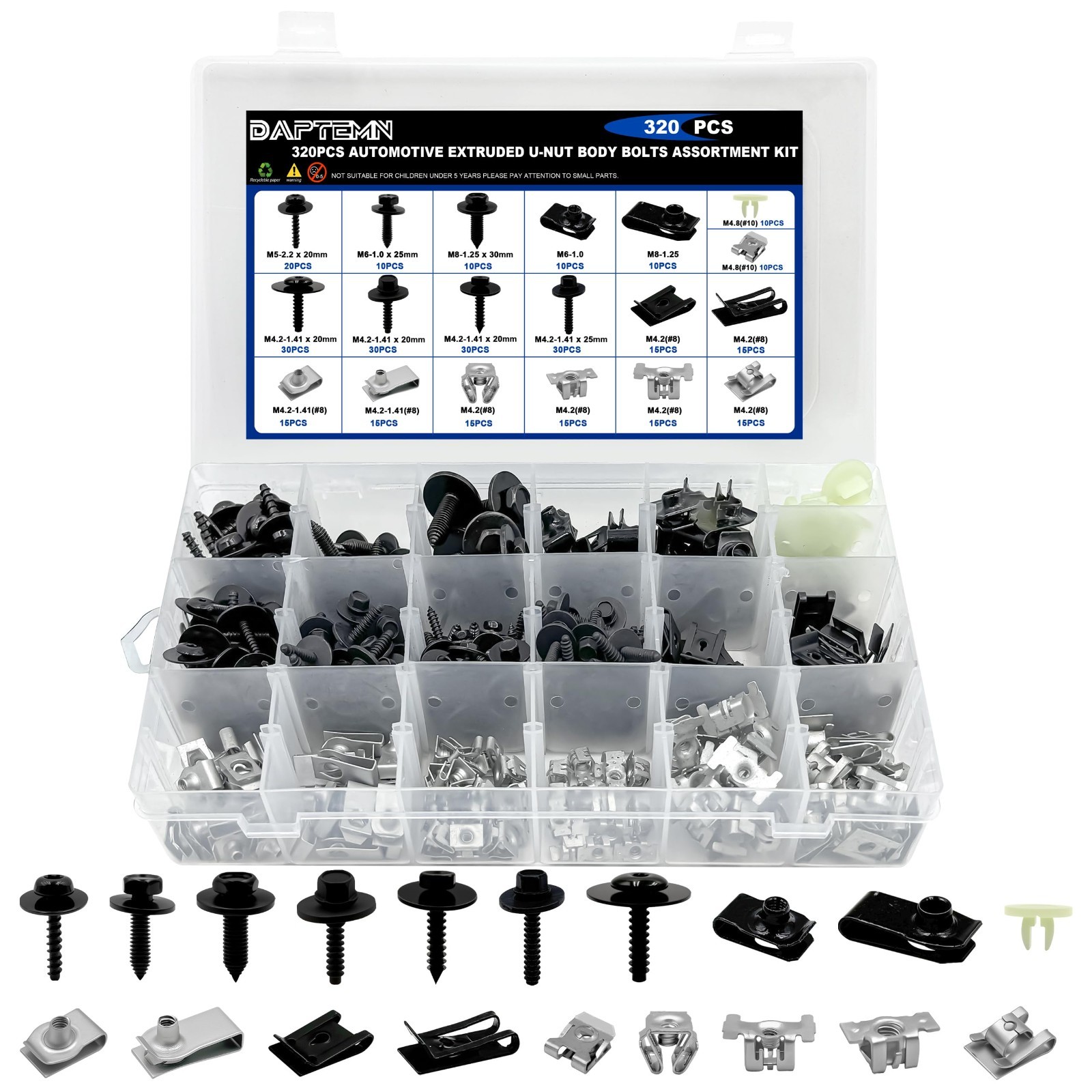 320PCS Automotive Body Bolt & U-Style Clip Nut Assortment Kit, 19 Sizes for GM F 320PCS Automotive Body Bolt & U-Style Clip Nut Assortment Kit, 19 Sizes for GM F