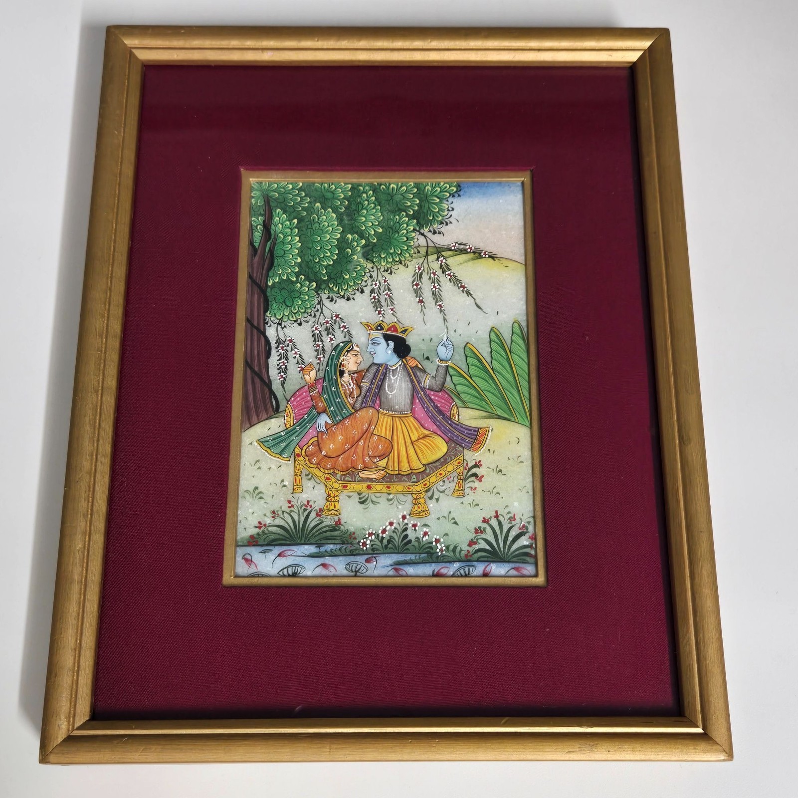 Vintage Indian Gouache Painting Radha Krishna Pichwai 