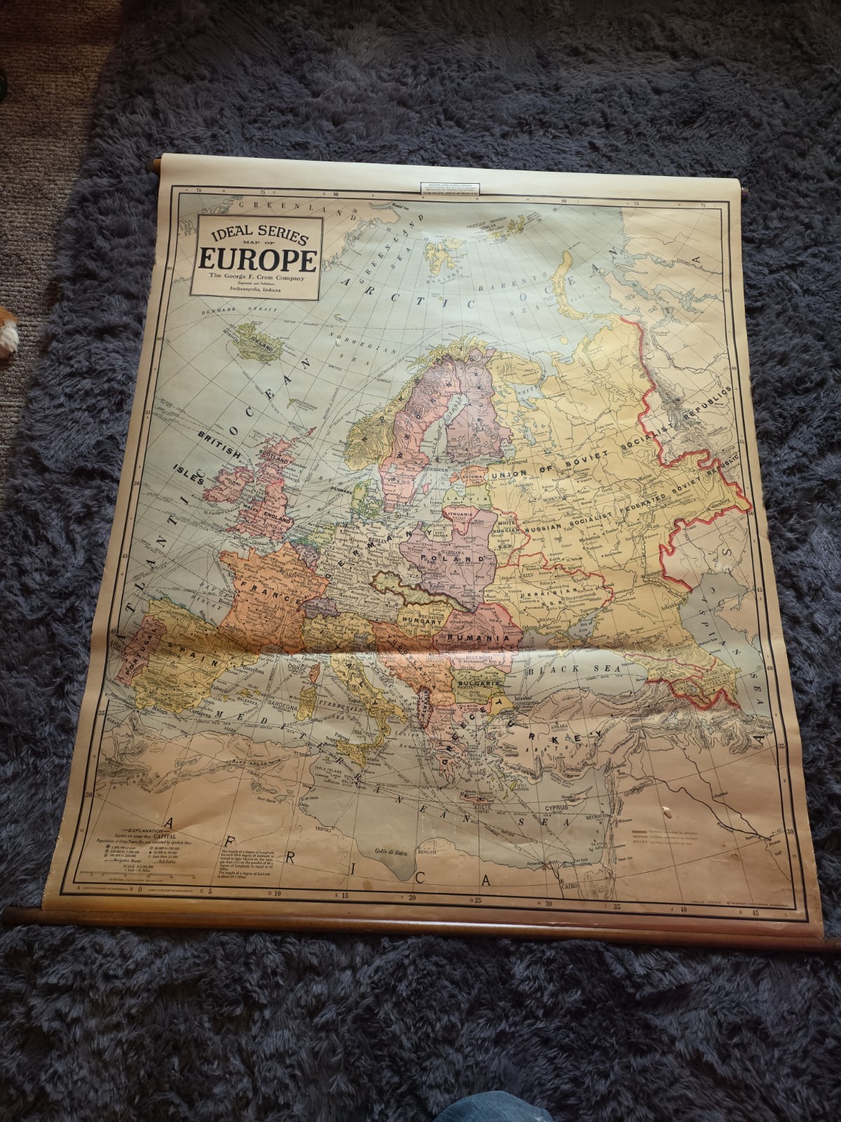 1939 EUROPE Cram Ideal Series Pull Down Map Classroom Large WW2 1939 EUROPE Cram Ideal Series Pull Down Map Classroom Large WW2
