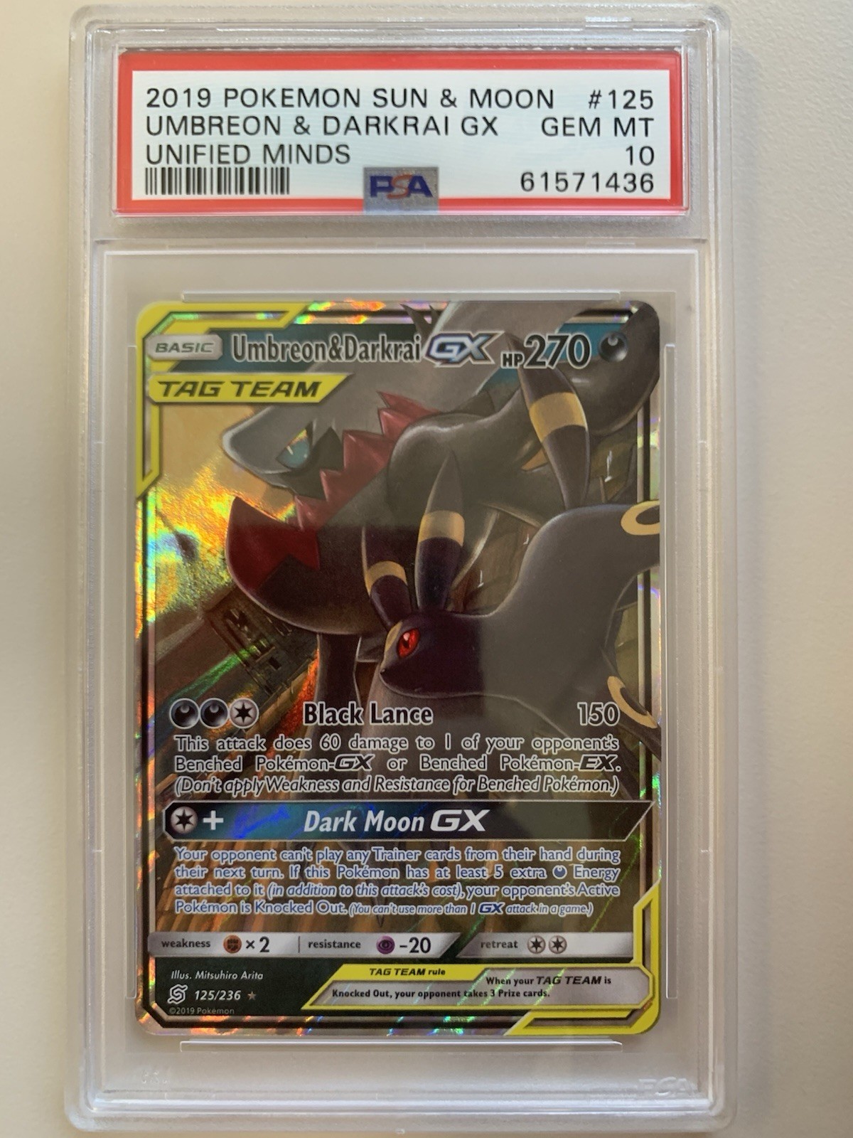 Umbreon & Darkrai Gx 125 Tag Team PSA 10 2019 Pokemon Sun Moon Unified Minds