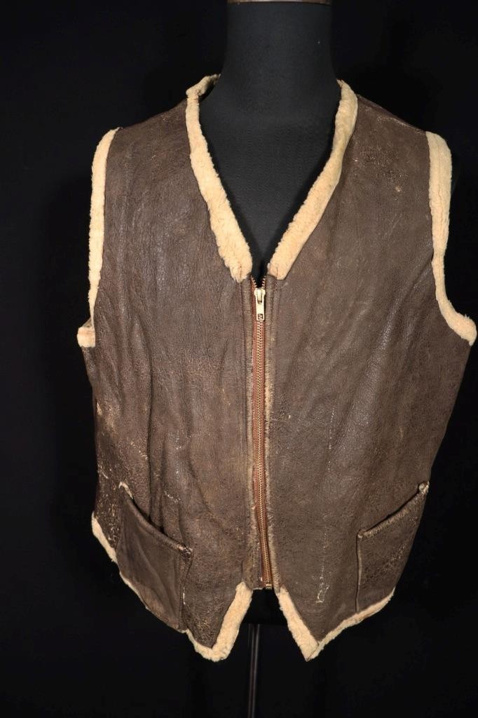 Authentic 1940’s Vintage WWII Era Sheepskin Leather Shearling Vest USAAF C3