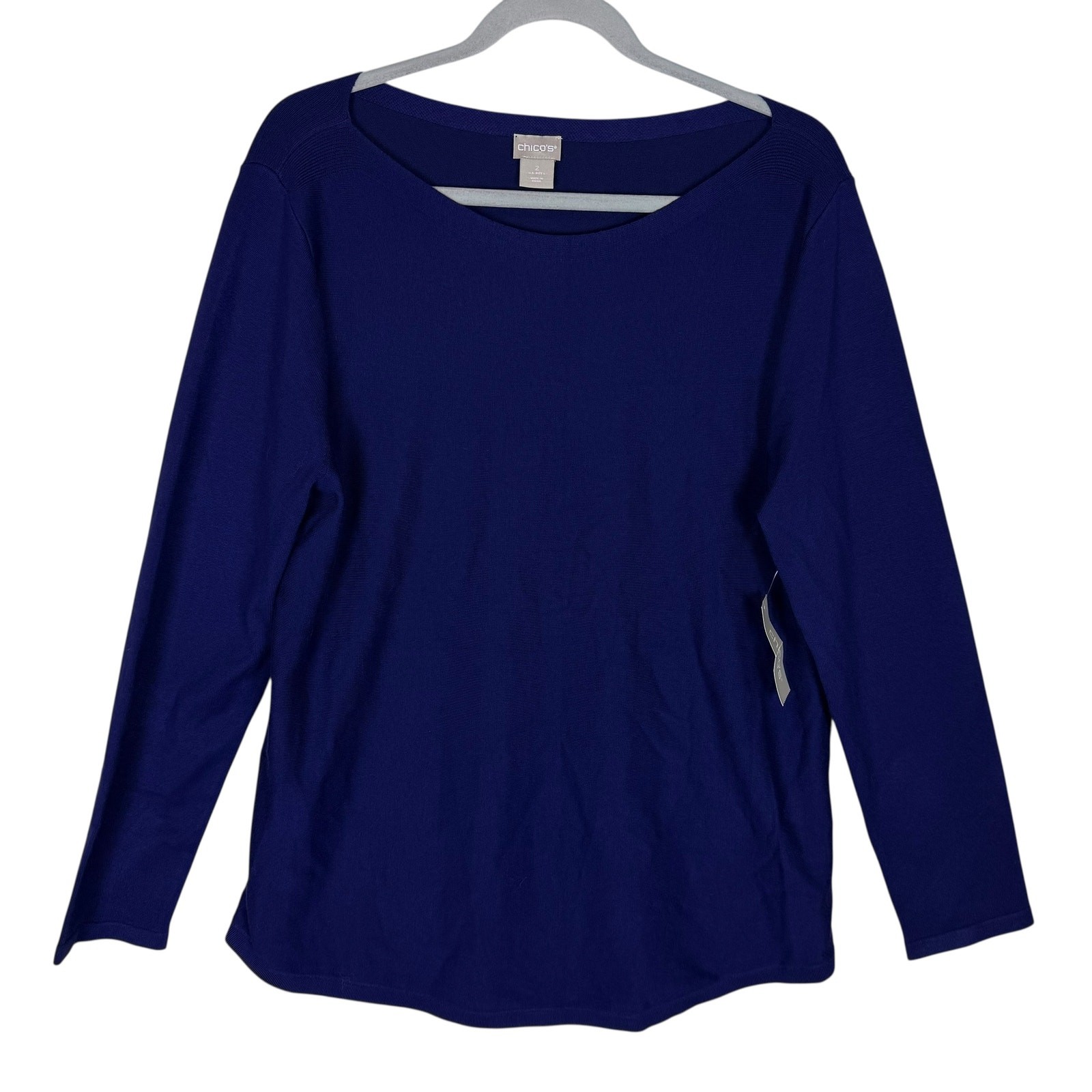 Chico\'s Sweater Womens 2 Purple Rayon Knitted Round Neck Long Sleeve Pullover Chico\'s Sweater Womens 2 Purple Rayon Knitted Round Neck Long Sleeve Pullover