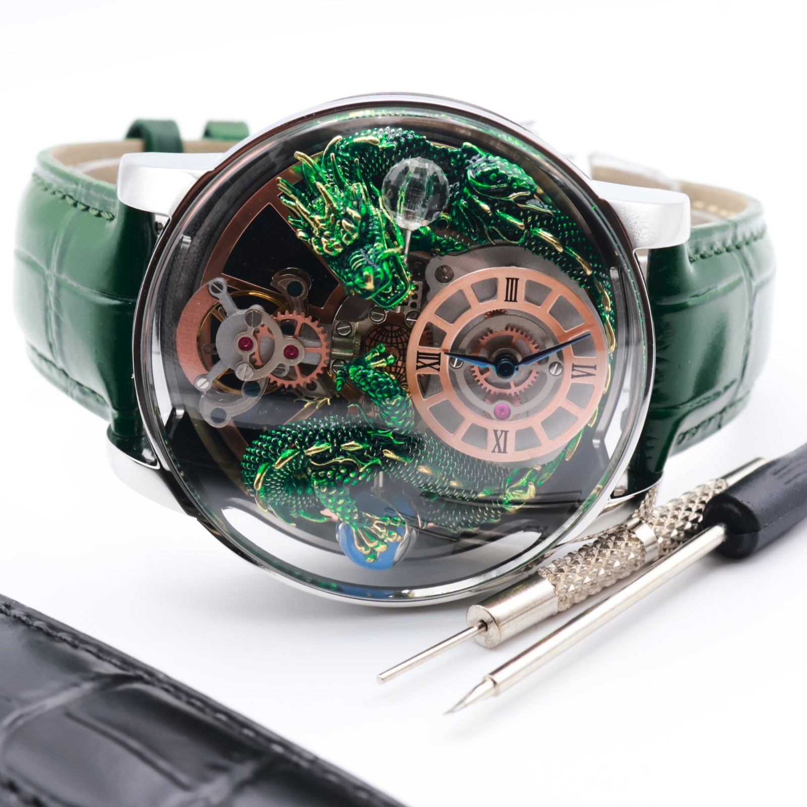 NIB Invicta Objet D Art Dragon 70579 - 46mm Green Ronda Quartz Leather Watch