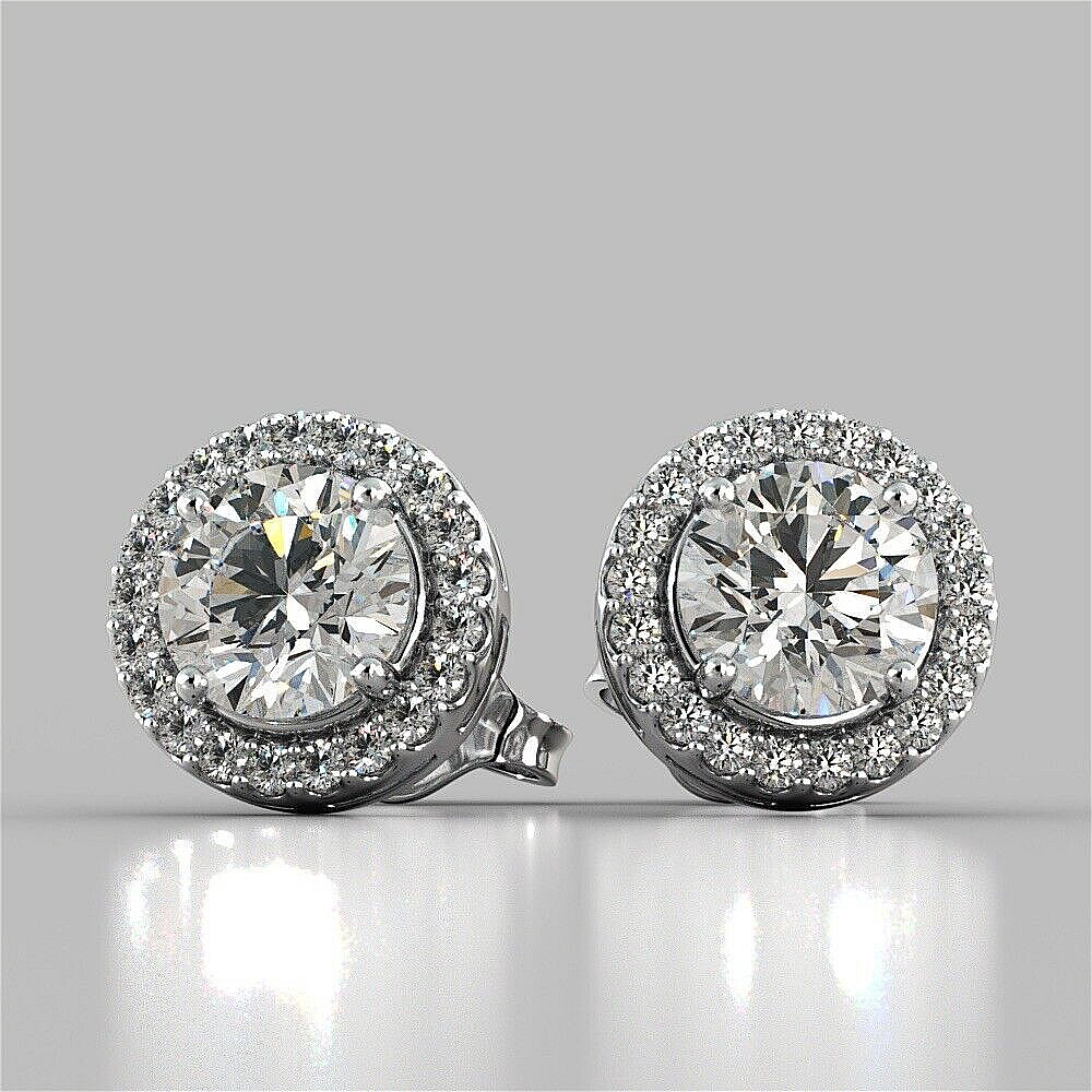 4.00 Ct Round Cut Lab Created Halo VVS1/D Stud Earrings 14K White Gold 8mm