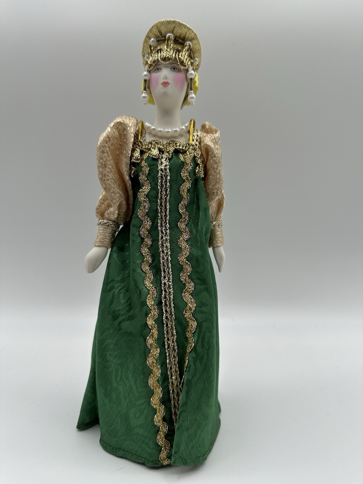 Vintage OOAK Russian Noble Porcelain Doll 10 in tall custom face paint, costume