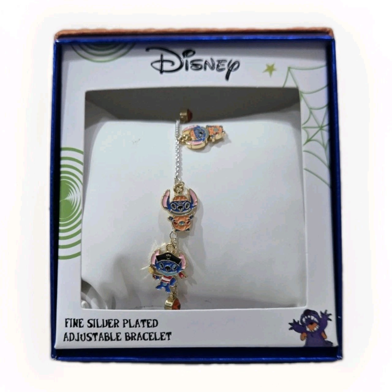 Disney Lilo & Stitch Fine Silver Plated Adjustable Charm Bracelet In Box