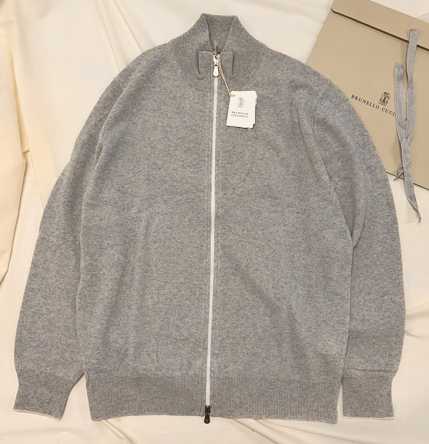 Brunello Cucinelli Full 2x Zip Cashmere Sweater Men Size 52 Large Cardigan Grey