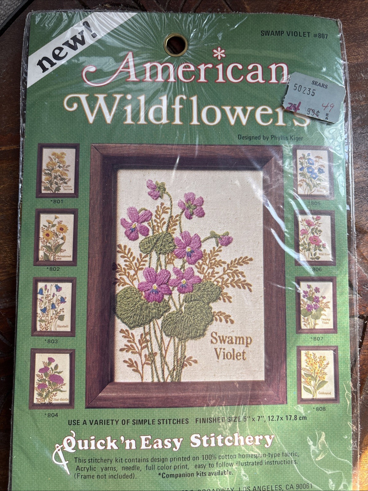 VTG American Wildflowers crewel SWAMP VIOLET started NOT finished complete kit