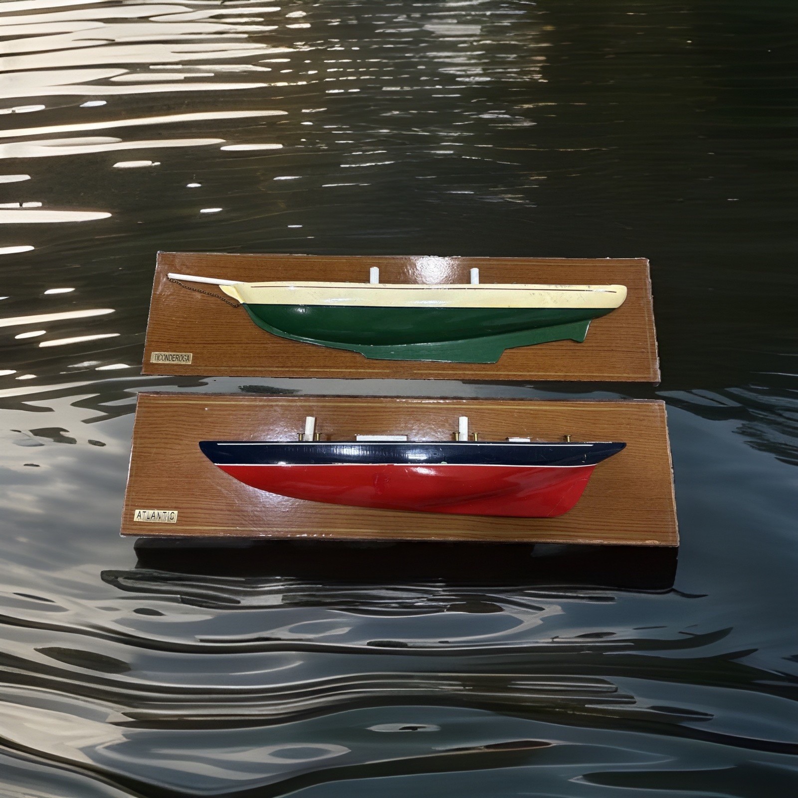 Set Of 2 Antique Half Hull Ship Models Atlantic / Ticonderoga