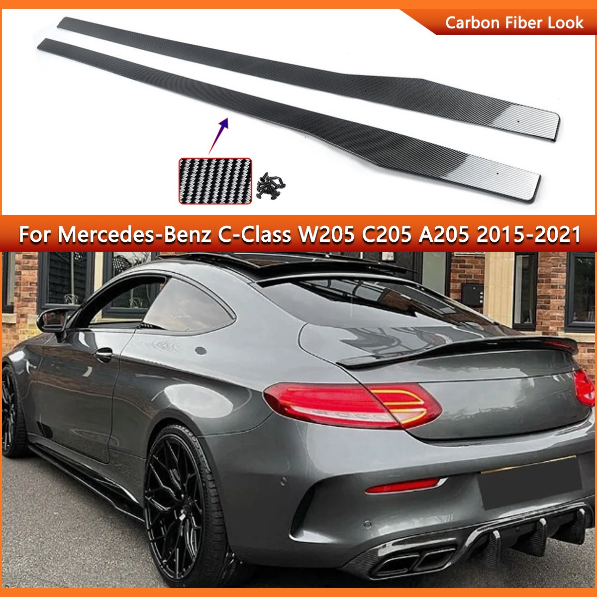 For Mercedes-Benz W205 C205 C300 C63 2015-2021 Carbon Look Side Skirt Extension For Mercedes-Benz W205 C205 C300 C63 2015-2021 Carbon Look Side Skirt Extension