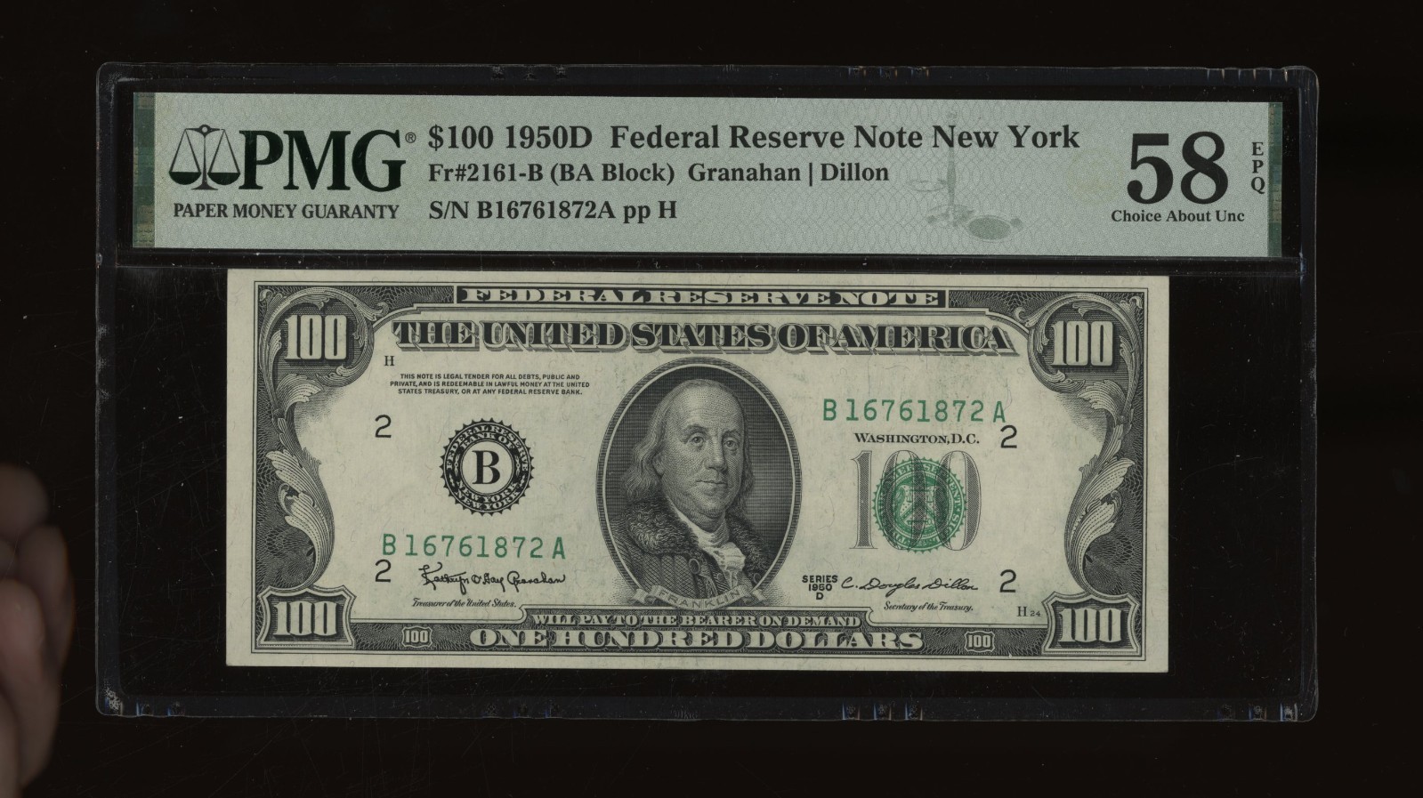 DBR 1950-D $100 FRN New York Fr. 2161-B PMG 58 PPQ Serial B16761872A
