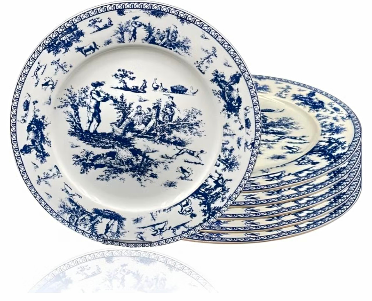 W&S Classics Blue & White Set Of 6 Ceramic Dinner Plates Vintage