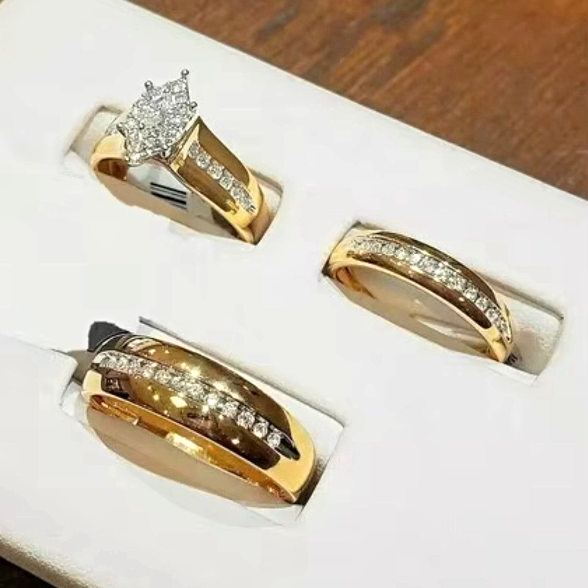 14k Yellow Gold 3-Piece Engagement/Wedding Ring Set Diamond White Stone Sz 7 14k Yellow Gold 3-Piece Engagement/Wedding Ring Set Diamond White Stone Sz 7