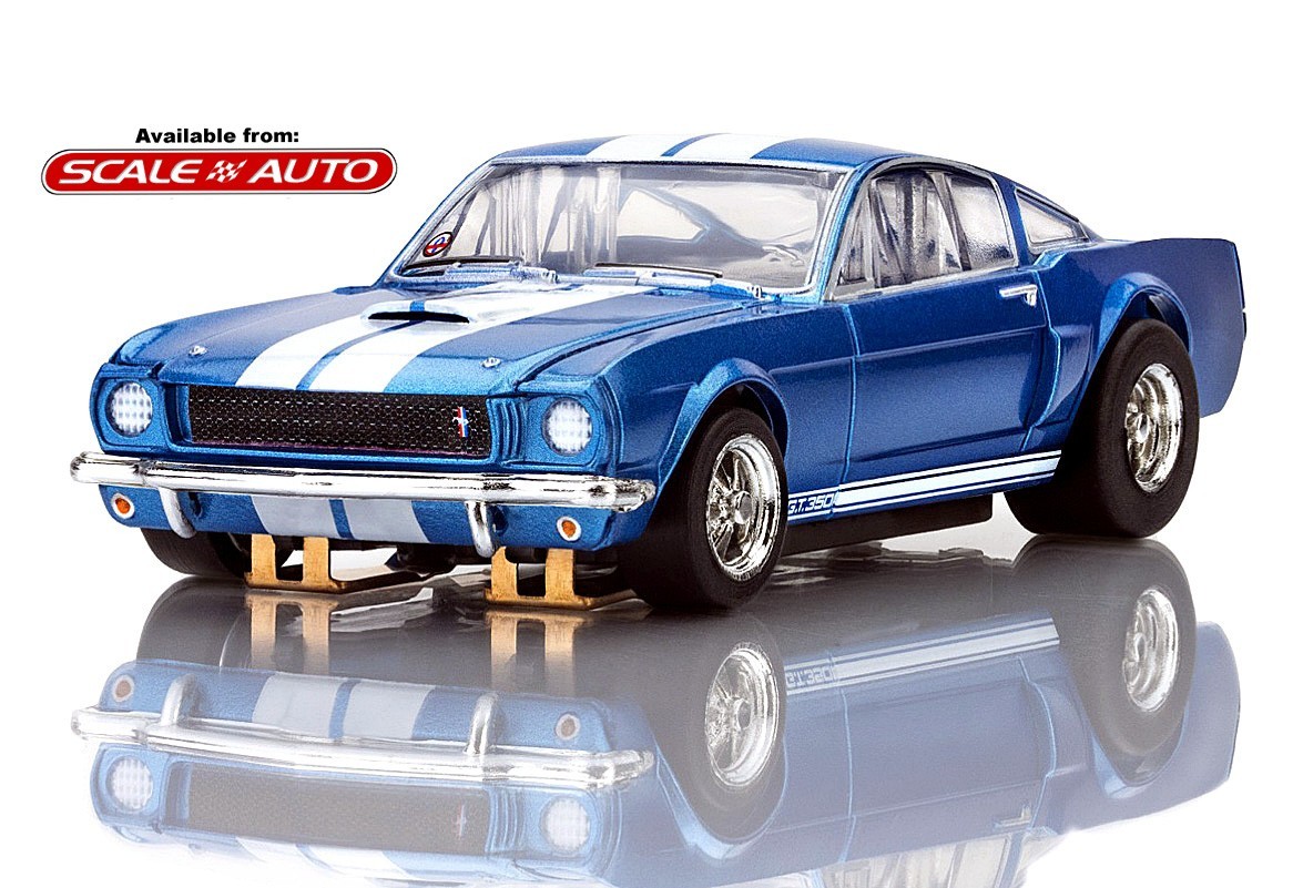 AFX Mega G+ Shelby GT350 '66 Mustang Blue w/White Stripes 1/64th Slot Car #22149