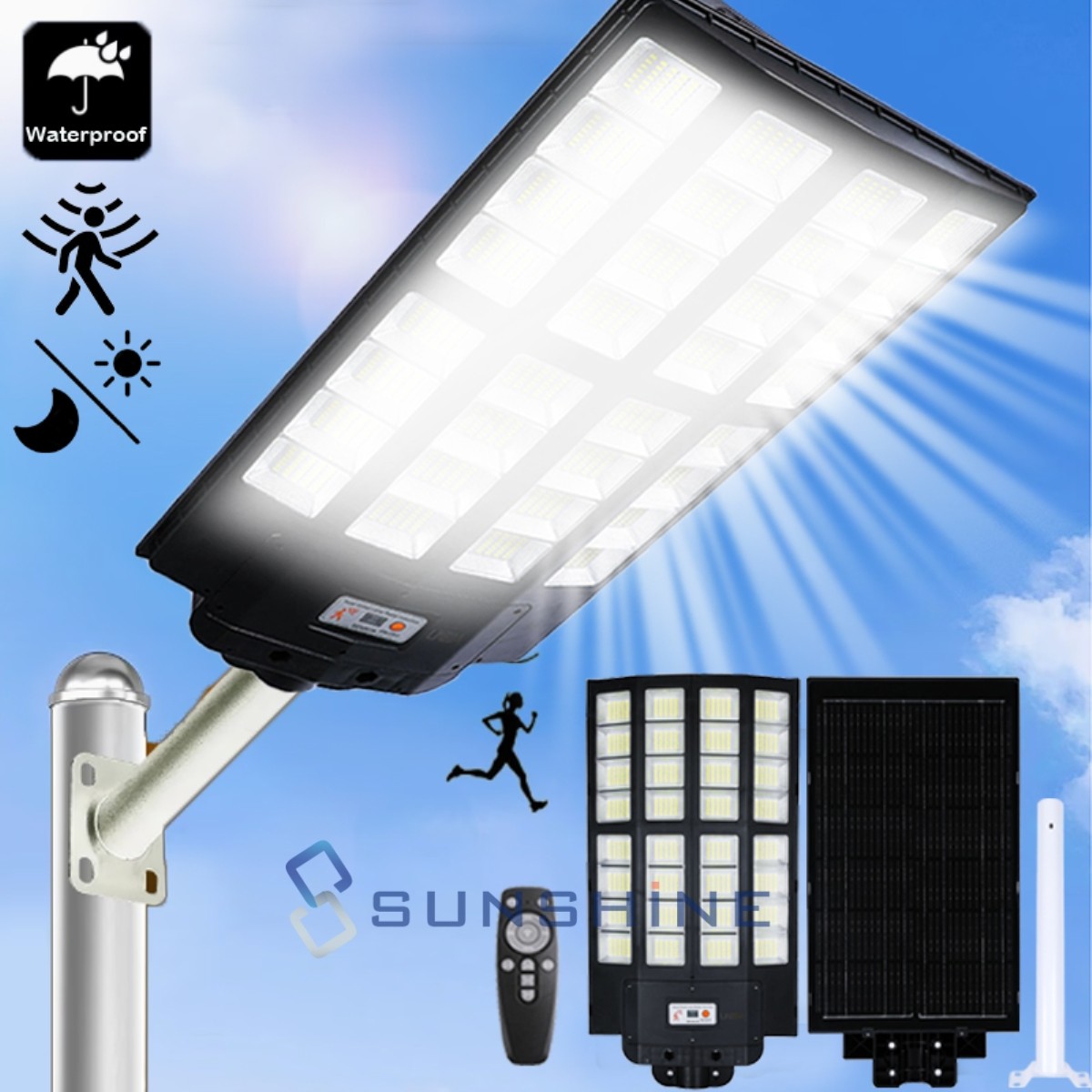 LED 10000W Solar Street Lights Dusk to Dawn Outdoor Commercial Parking Lot Lamp