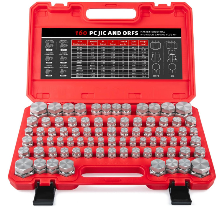 Kit 160 Tapones JIC y ORFS para Mangueras Hidráulicas Dash 4-16. Nuevo