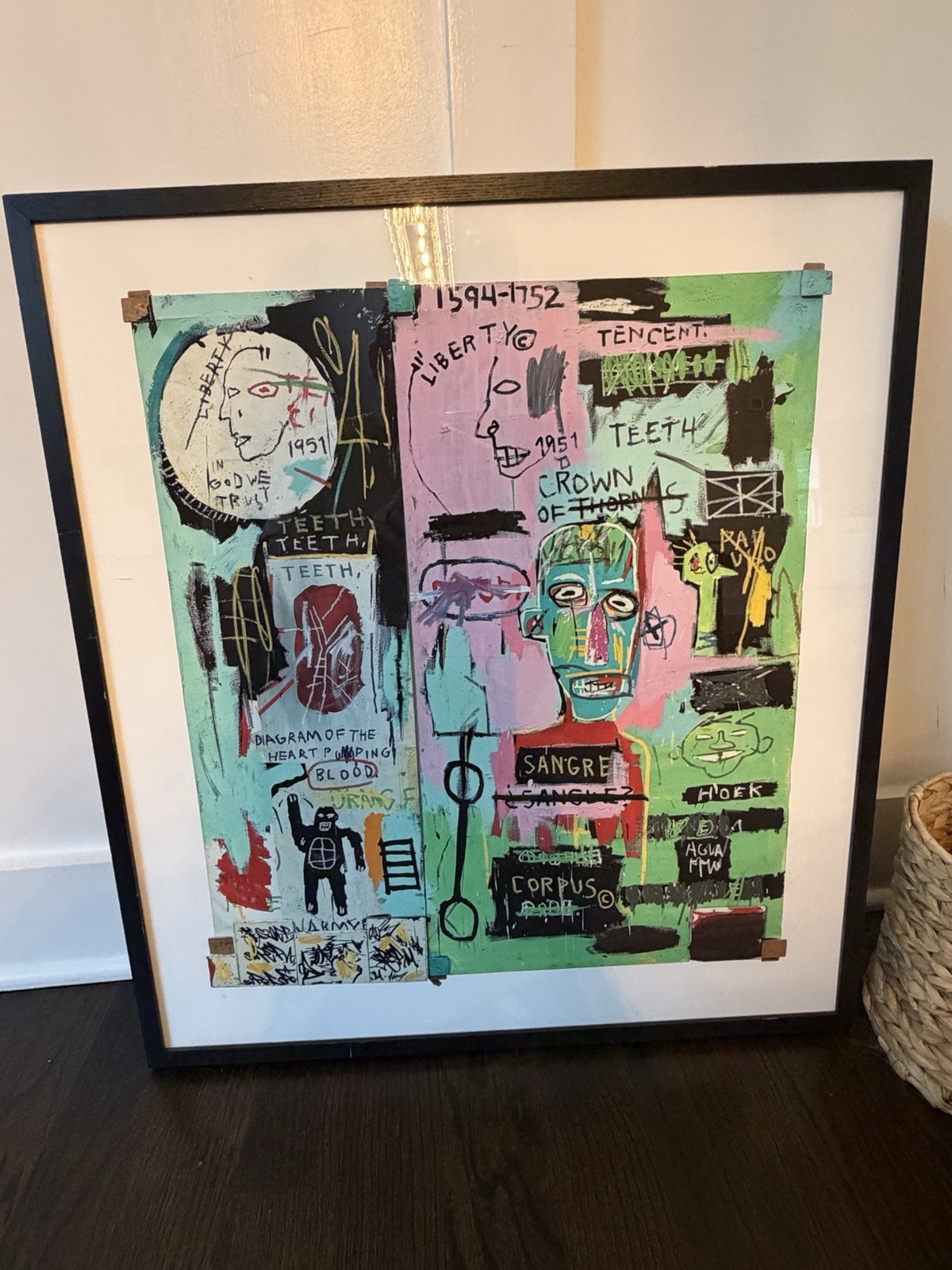 Jean-Michel Basquiat Licensed Framed Art Print Anatomy Figure Green Pink Jean-Michel Basquiat Licensed Framed Art Print Anatomy Figure Green Pink
