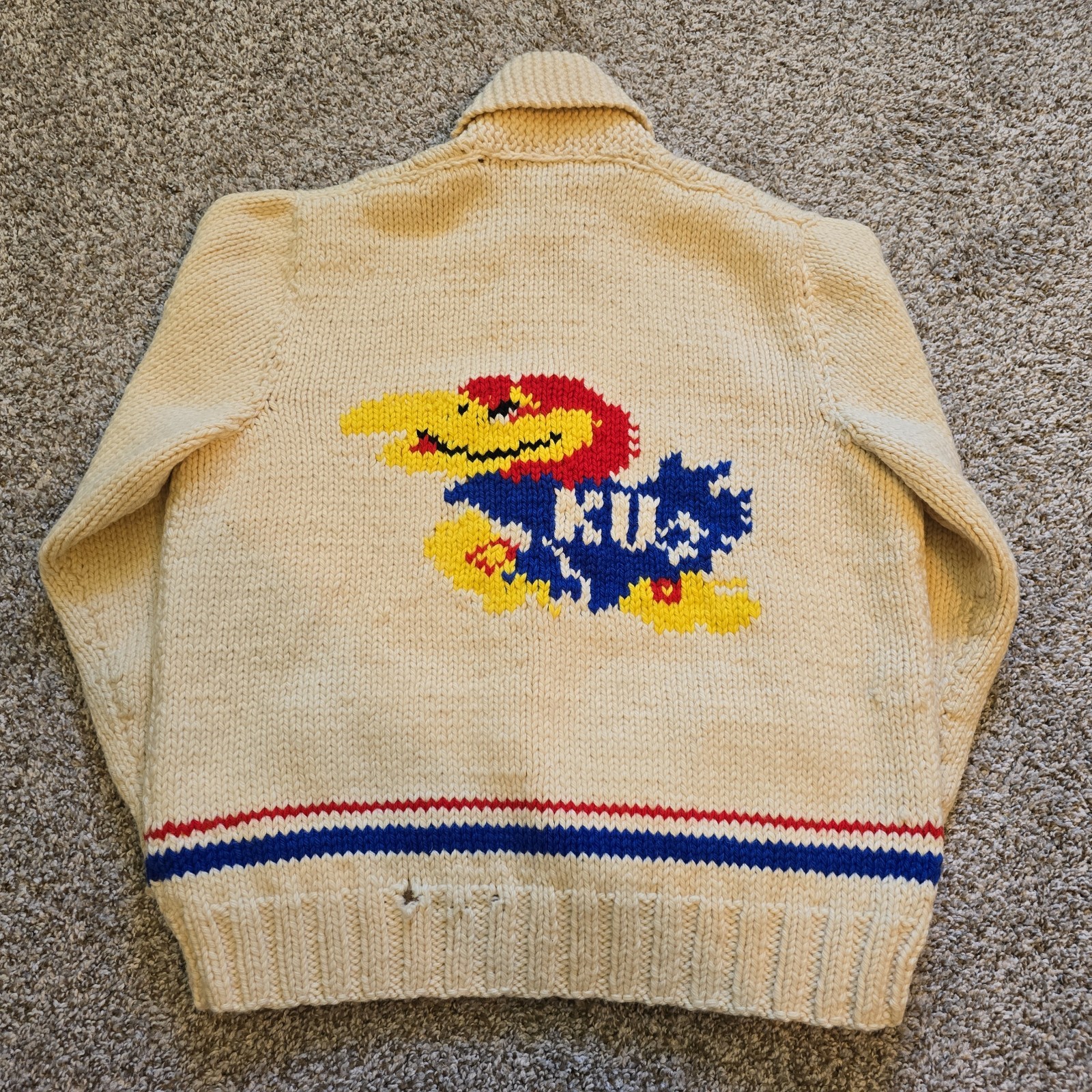 Vintage 60s Handmade Cowichan KU Jayhawks Kansas University Sweater Cardigan Vintage 60s Handmade Cowichan KU Jayhawks Kansas University Sweater Cardigan