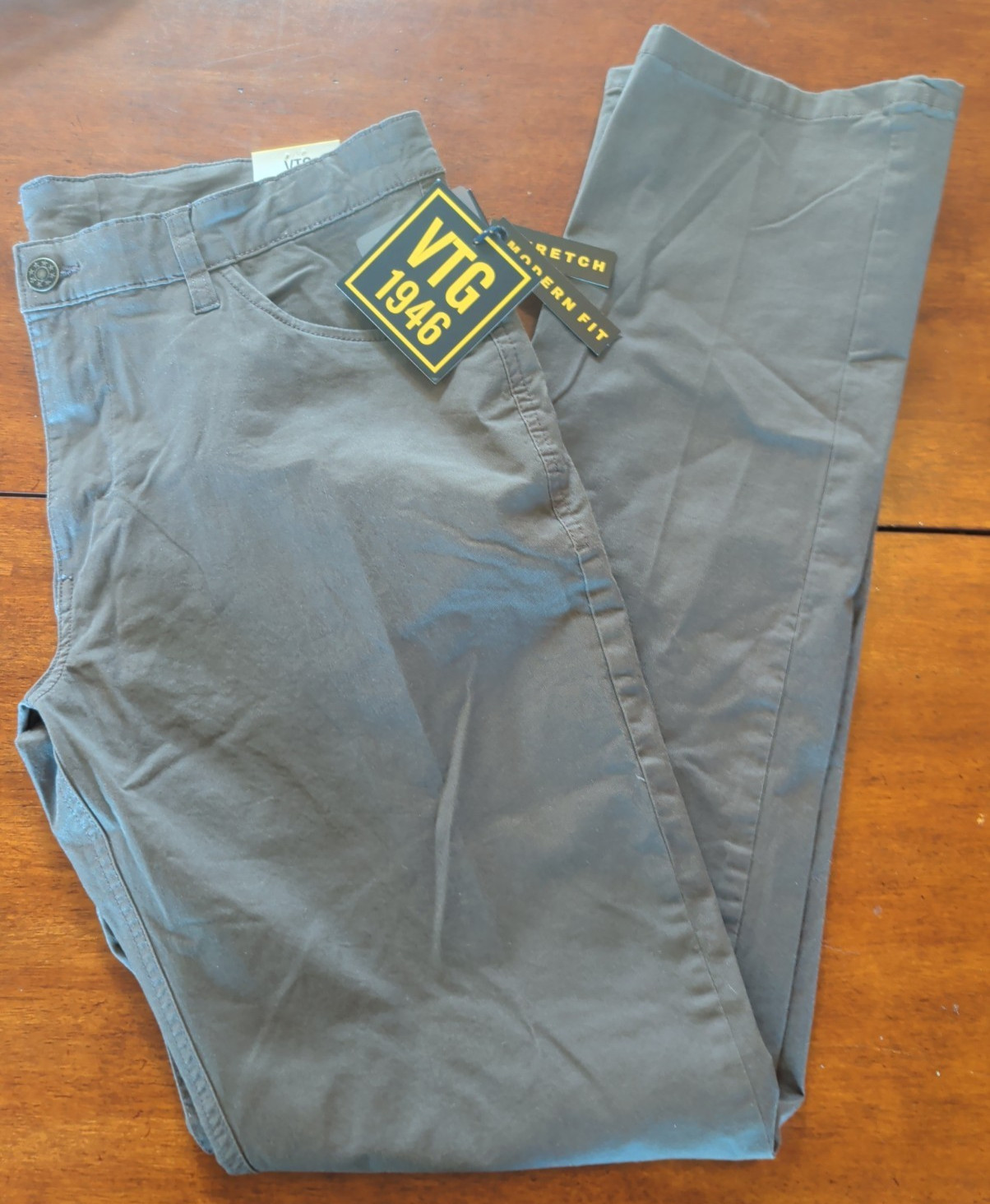 Vintage 1946 Mens Modern Fit Smokey Grey Chino Utility Stretch Pants Size 34 NEW