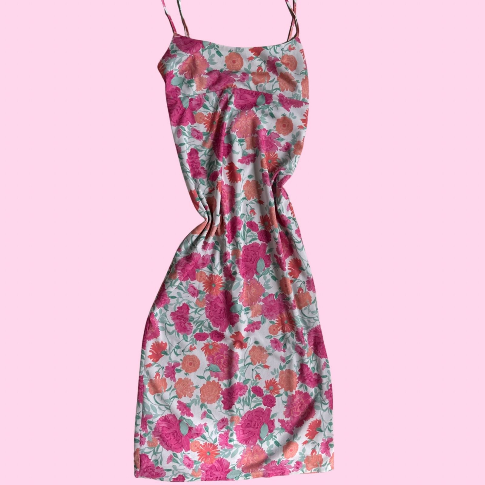 WAYF Pink and Orange Floral Slip Dress Size S WAYF Pink and Orange Floral Slip Dress Size S