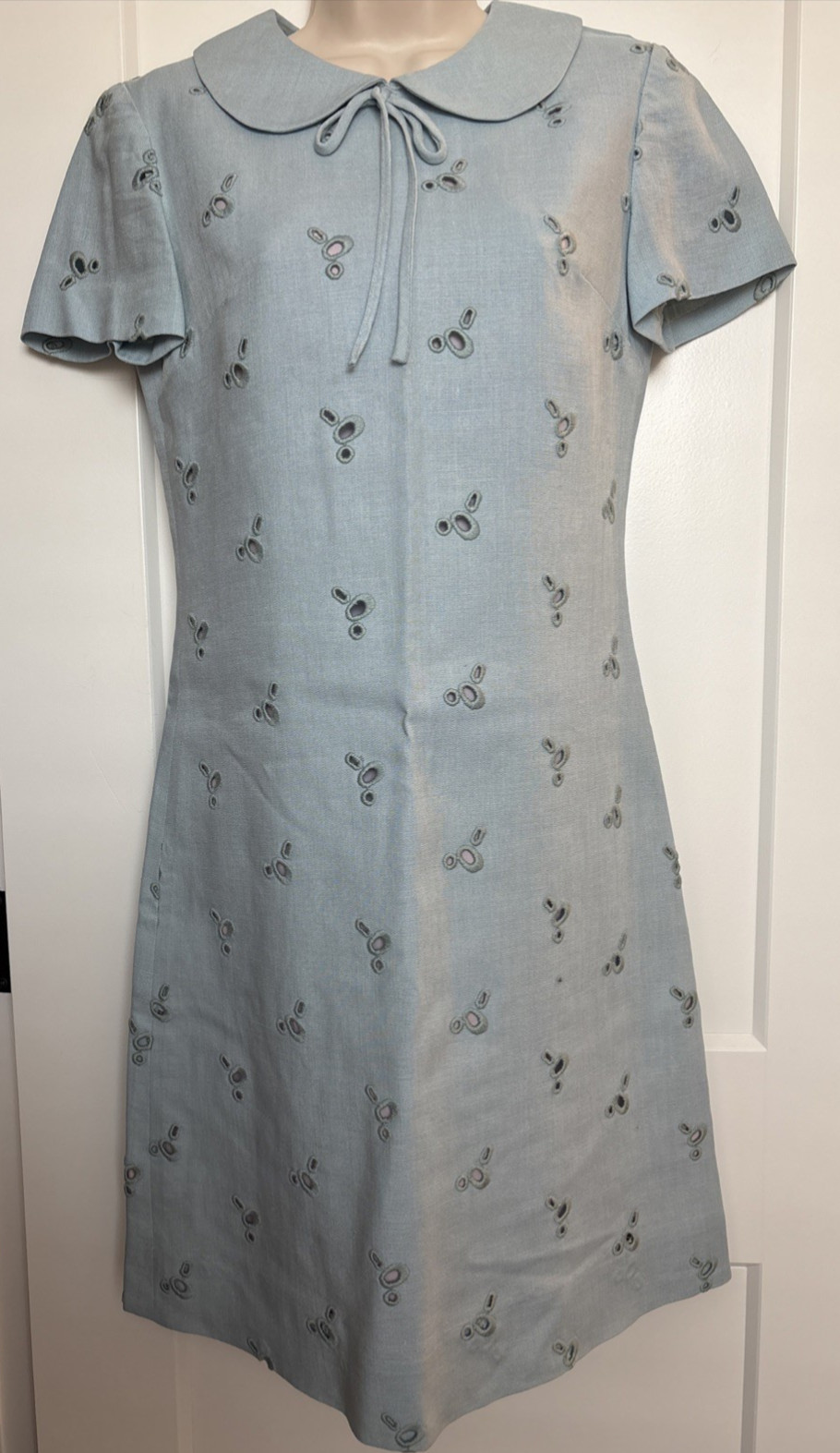 Adele Martin Vintage Lined Baby Blue Eyelet Peter Pan Collar Short Sleeve