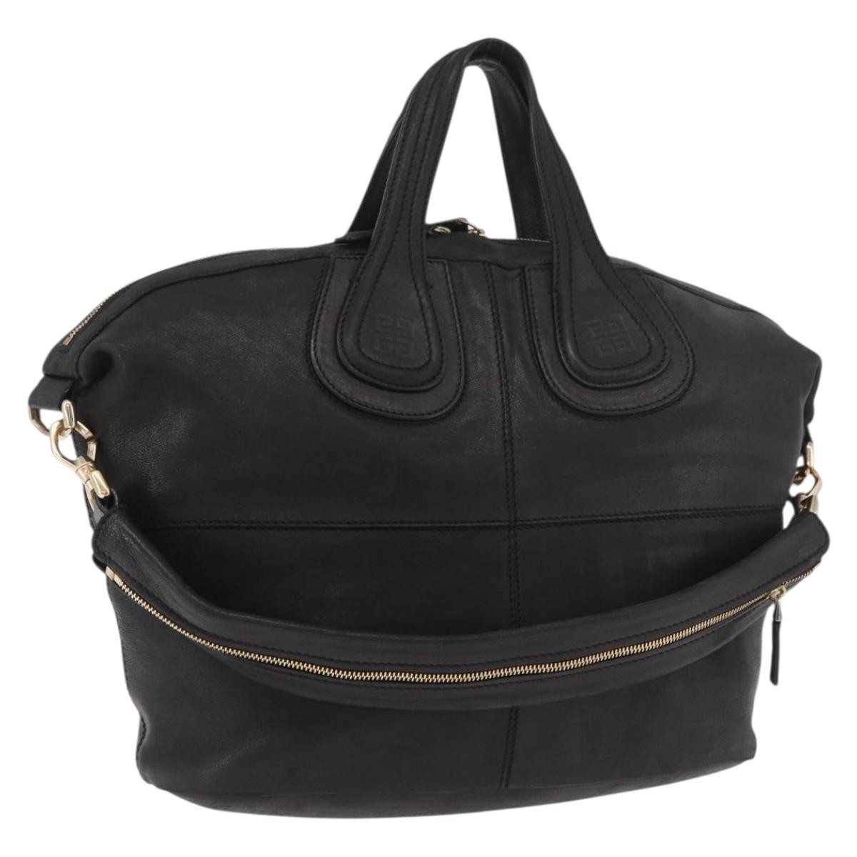 GIVENCHY Nightingale Hand Bag Leather 2way Black Gold Auth bs35652