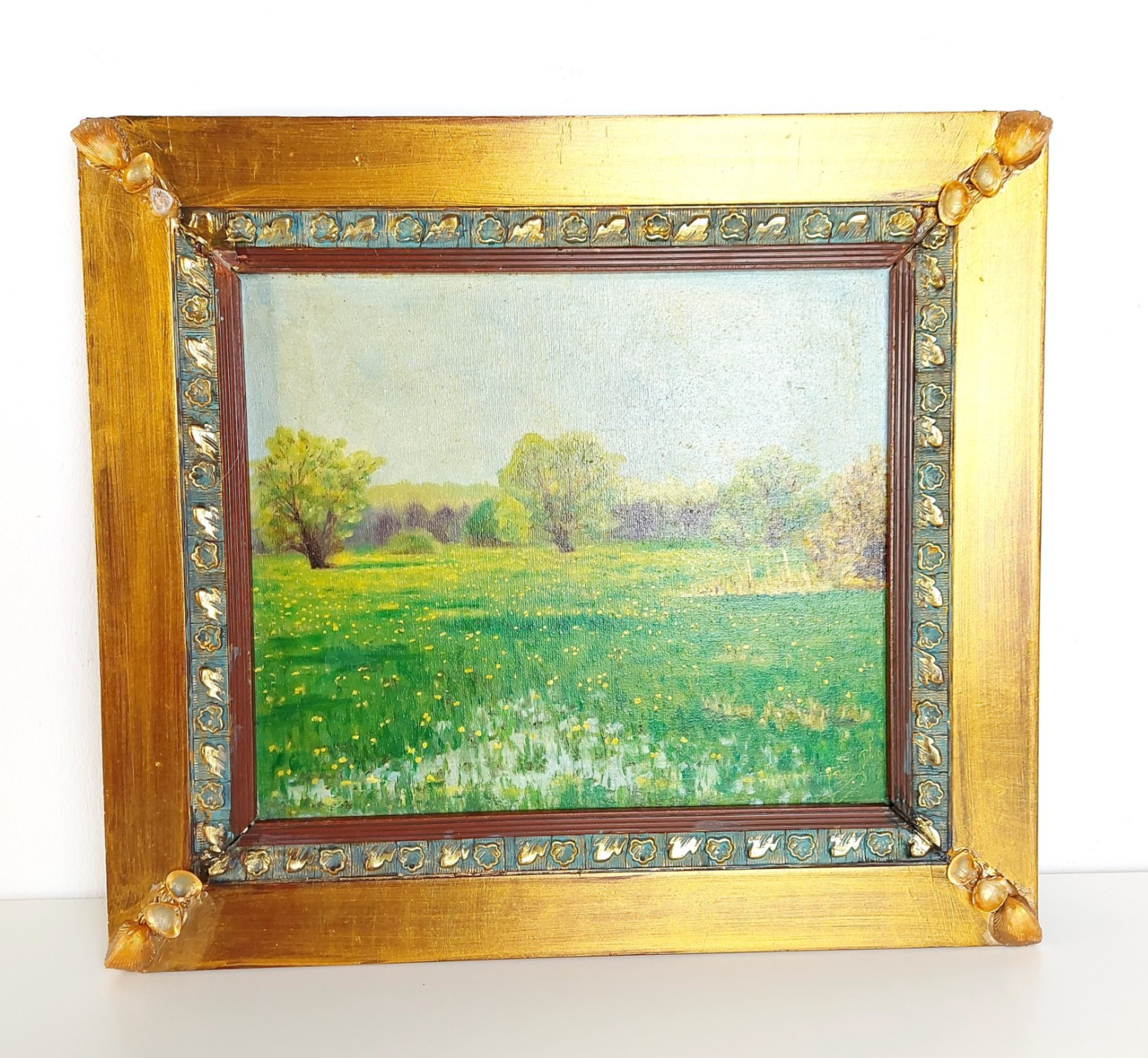 Vintage Impressionist Style Landscape Oil Painting, Meadow, Mid 20th Century