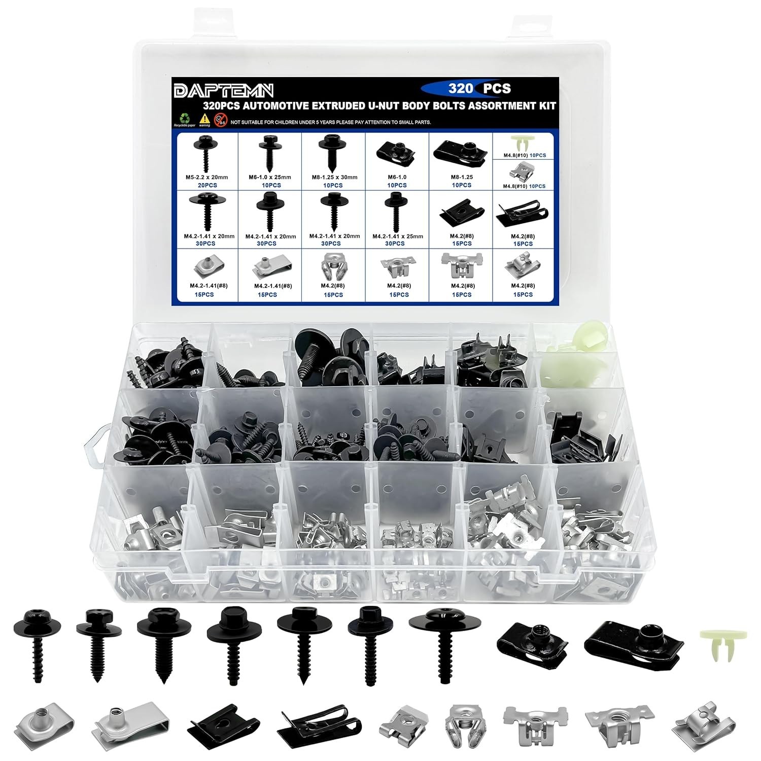 320PCS Automotive Body Bolt & U-Style Clip Nut Assortment Kit, 19 Sizes for GM F