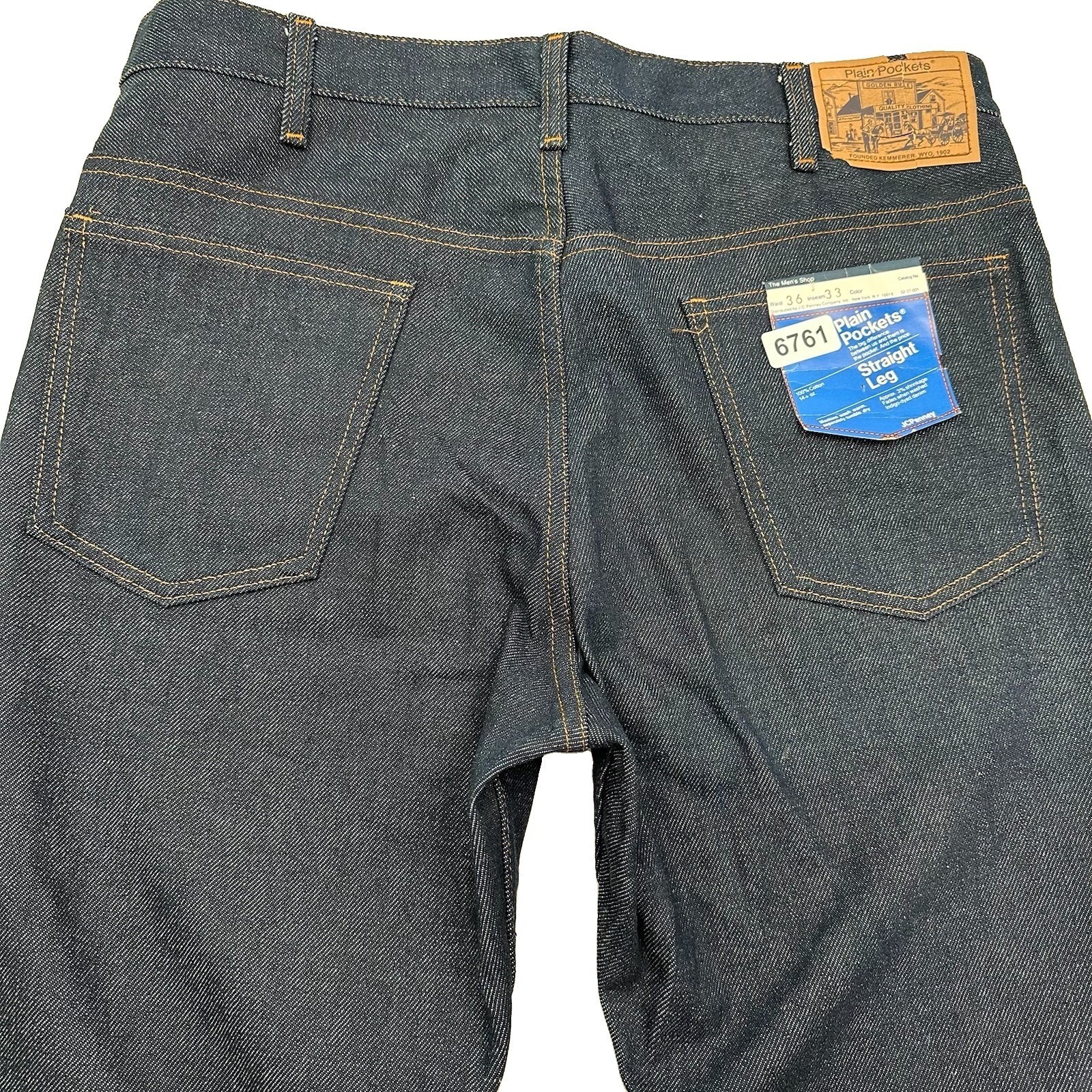 NEW JCPenney Plain Pockets Jeans Men 36x34 VTG Indigo Straight 70s Raw Rigid NEW JCPenney Plain Pockets Jeans Men 36x34 VTG Indigo Straight 70s Raw Rigid