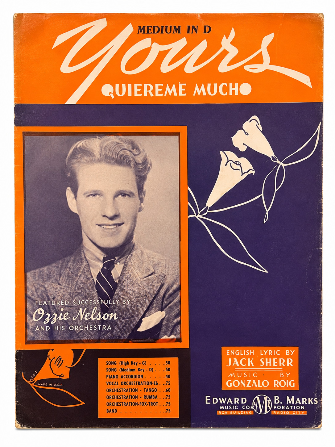 Vintage Yours Quiereme Mucho Sheet Music Featuring Ozzie Nelson Orchestra 1932