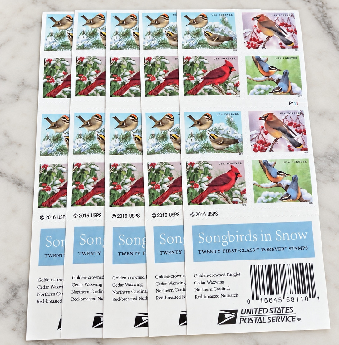 Genuine USPS Forever Stamps – Songbirds – 5 Sheets of 20 – 100 Stamps