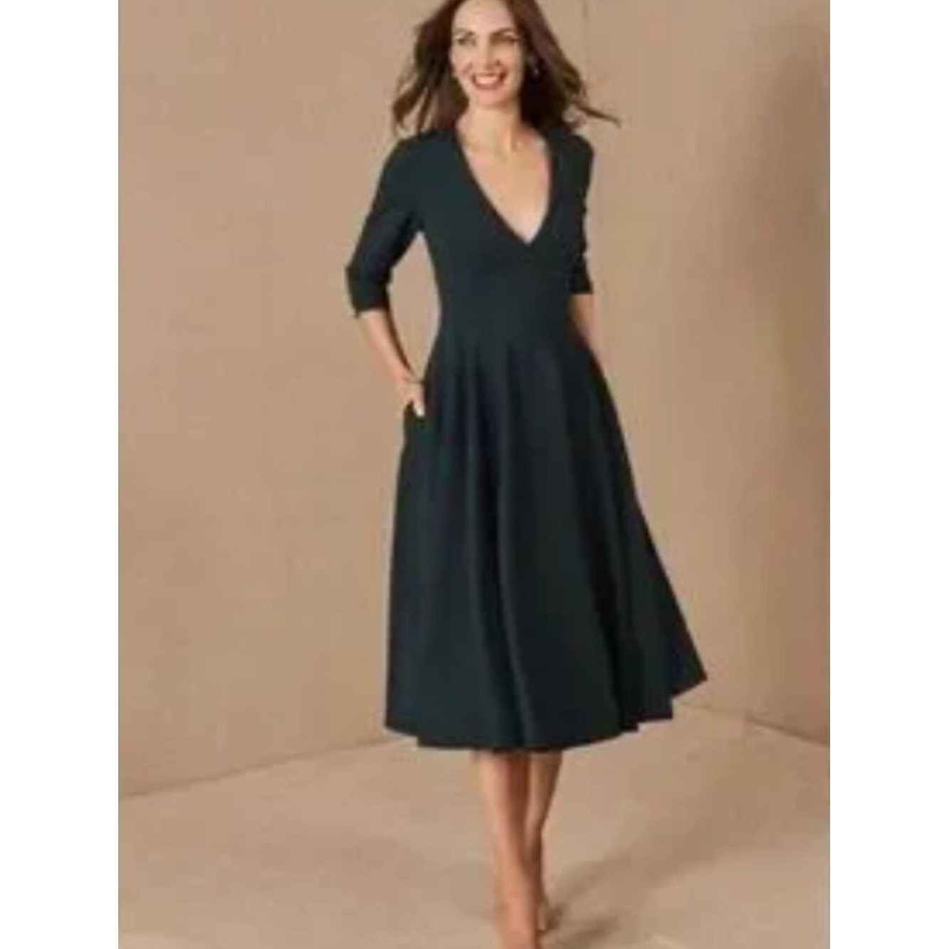 Anthropologie BHLDN Valdis Heavyknit Green V Neck Midi Length A Line Dress Sz 12