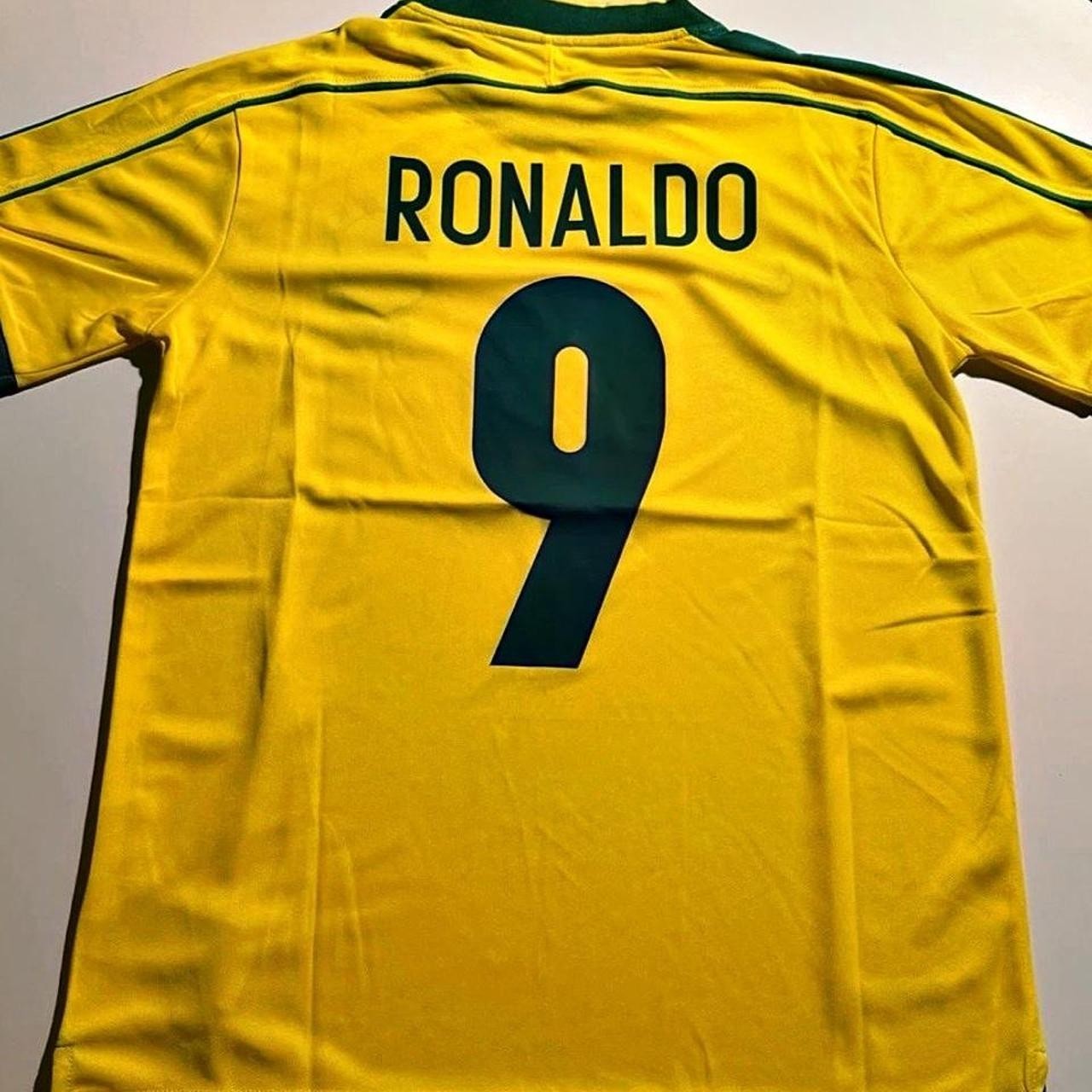 Nike Brazil 2002 World Cup Ronaldo R9 Yellow Home Soccer Jersey Men\'s Size S